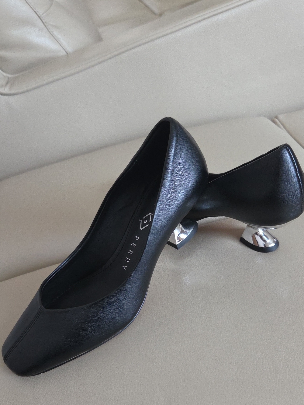 Sperry Black Pumps with Sculpted Silver Heel